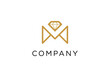initial letter M with diamond line logo for golden jewelry logo icon symbol vector element, wedding icon logo