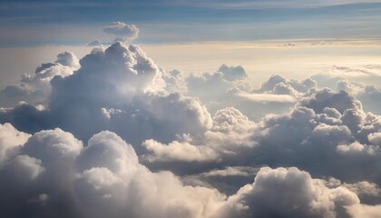 Wall Mural - High nature view large white clouds on soft sky background in the morning, View of white cloudy on the plane.

