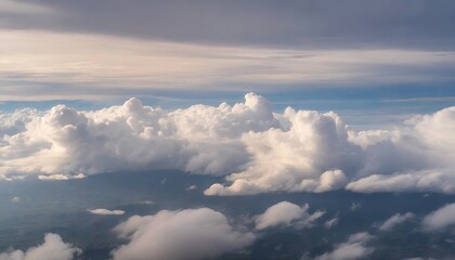 Wall Mural - High nature view large white clouds on soft sky background in the morning, View of white cloudy on the plane.

