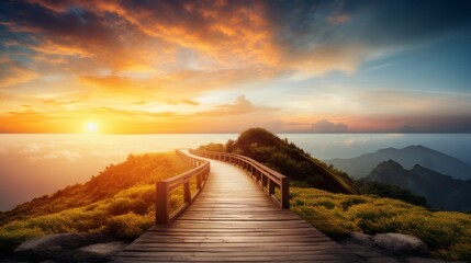 Wall Mural - A path leading to success with a bright horizon