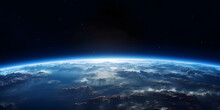 Cinematic Shot Of Planet Earth Globe Clouds And Space Background.