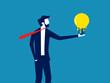 Knowledge depreciates. Businessman holding a melted light bulb. vector illustration