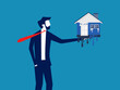 Real estate depreciates. Businessman holding a melted house. vector illustration