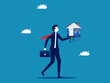house depreciates. Businessman holding a melted house. vector illustration