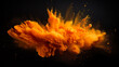 black background with abstract orange powder explosion isolated