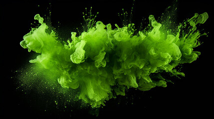 Wall Mural - black background with green watercolor splashes isolated