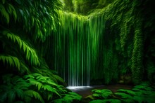 Verdant Veil: A Waterfall Hidden Behind A Curtain Of Vibrant Green Foliage, Adding An Element Of Mystery To The Scene