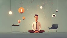 A brief animation that illustrates the concept of emotional intelligence through a person managing their stress and practicing mindfulness techniques. Psychology art concept