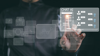 Wall Mural - ai technology, chat with ai, artificial intelligence. man using technology smart robot ai, chatbot b