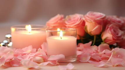 Poster - candle and rose petals HD 8K wallpaper Stock Photographic Image 