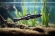 black ghost knife fish lurking near tank floor foliage