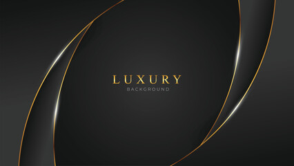 Realistic Luxury Abstract Background with Golden Lines. Deluxe and Elegant Background Design Vector Illustration. Black Backdrop in 3d Style.