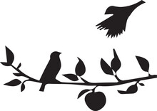 Bird On A Branch-bird, Silhouette, Eagle, Vector, Flying, Illustration, Wing, Animal, Birds, Black, Nature, Tattoo, Feather, 