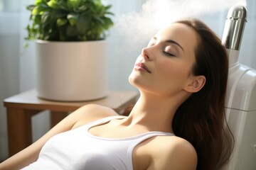 Poster - Beautiful young woman getting laser hair removal treatment at beauty spa salon, Beauty treatment with ozone facial steamer, AI Generated