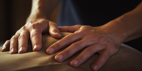 Canvas Print - Two people standing close together with one person holding their hands on the back of the other person. Can be used to depict support, comfort, or trust