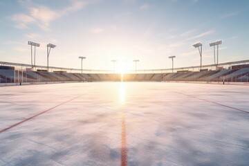 Canvas Print - An empty ice rink with lights in the background. Perfect for sports-related designs and winter-themed projects