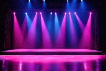 Sticker - An empty stage with pink and blue lights. Suitable for various performances and events