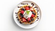 A delicious waffle topped with fluffy whipped cream and fresh berries. Perfect for breakfast or brunch.
