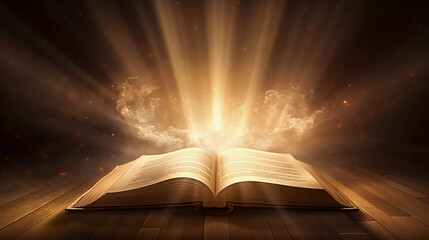 an open book and glowing light coming from it 