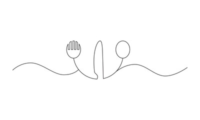 spoon, fork and knife line art style. eps 10 