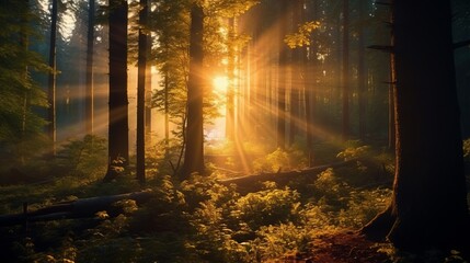 Poster - Soft warm light seeping through the trees