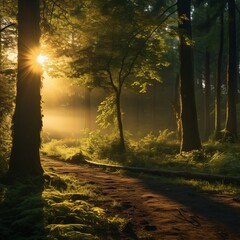 Poster - Soft warm light seeping through the trees