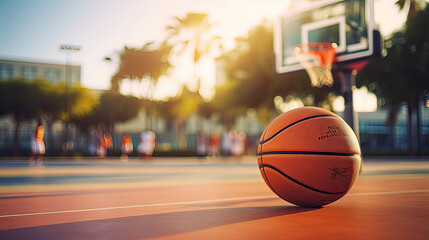 Close up of a Basketball ball in the center of the mini stadium