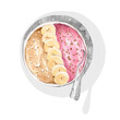 Cereal yogurt with bananas, a breakfast illustration in watercolor, with a transparent background, Healthy food.