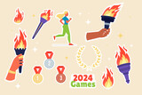 Fototapeta  - Collection sticker of Olympic elements award torch