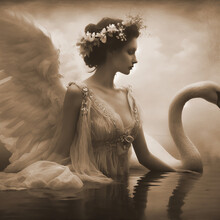 "Leda And The Swan"   ..Inspired By The Famous Ancient Greek Myth, In Which The God Zeus, In The Form Of A Swan, Seduces Leda. .In A Photographic Style Reminiscent Of 19th Century Pictorialism Style, 