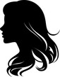 © StocknPicture - Long hair woman portrait silhouette icon in black color. Vector template design art.