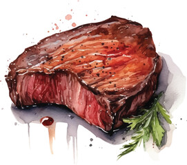 Watercolor steak on white background