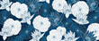 Blue luxury floral background with water lily flowers and leaves. Feminine card, poster, banner