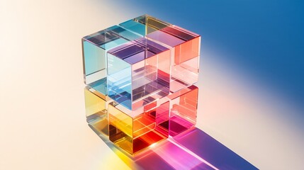 Wall Mural - glass cube with color spectrum rays. abstract background with reflection and refraction of light. sh
