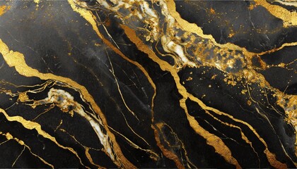 Wall Mural - abstract black marble background with golden veins japanese kintsugi technique painted stone texture of marbled surface digital marbling illustration