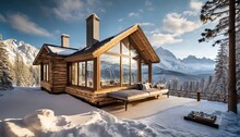 A Luxurious Mountain Side Retreat Mountain House With Floor To Ceiling Windows Breathtaking Views Of The Rugged Winter Landscape And Cozy Elegant Interiors Ideal For Background Image