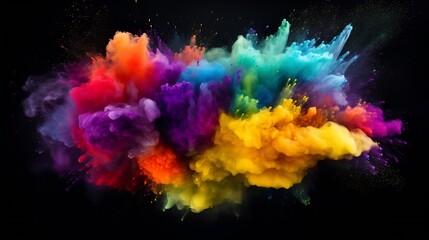 Poster - Explosion of colored powder, isolated on black background. Power and art concept, abstract blast of colors. : Generative AI