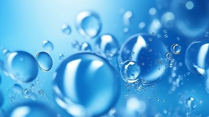 Fototapete - Abstract blue fresh hygiene template. Luxury cosmetics body care and clean energy. Concept shot of transparent elegant vitality serum air bubbles under water in macro close up with sel : Generative AI
