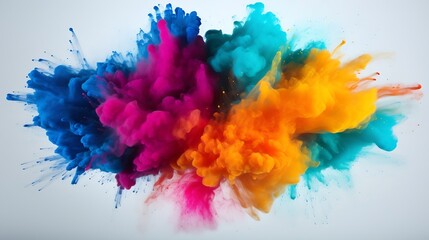 Poster - Explosion of colored powder, isolated on white background. Power and art concept, abstract blast of colors. : Generative AI