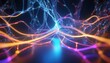 Leinwanddruck Bild - 3d render abstract background with glowing neon lines data transfer concept scientific digital wallpaper of neurolink