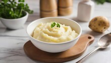 Creamy Mashed Potatoes In White Bowl In White Kitchen Healthy Food Generative Ai