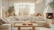 © Merilno - Modern luxury, minimal, elegant, neutral, cozy, white bohemian, boho living room with a sofa and plants. soft earthy colors, Interior design inspiration.