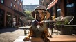A dachshund as a dapper city dweller