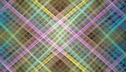 Poster - crosshatch tartan an abstract fractal image with a crosshatch design in pink yellow green and blue