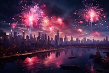 New York City's Spectacular Fireworks Display Over The Hudson River