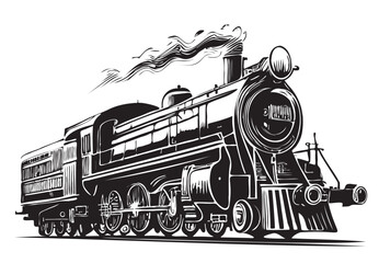 Retro steam train hand drawn sketch Passenger trans Vector