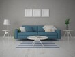 Mock up of a stylish living room with a compact modern sofa on a trendy background, 3d rendering.