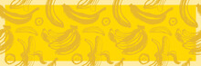 Vector Banana Seamless Pattern For Tropical Banner Design. Banana Background. Naive Hand-drawn Crayons Fruit Backdrop. Bananas Ornament.