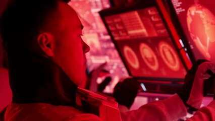 Wall Mural - Team of astronauts in a space suits aboard the Mars station. A crew of cosmonauts piloting the spaceship in space. Galactic travel and science.