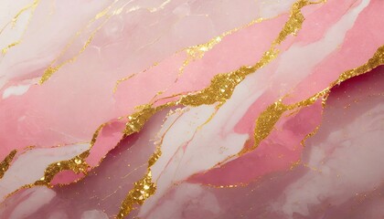 Wall Mural - abstract pink marble texture with gold splashes pink luxury background